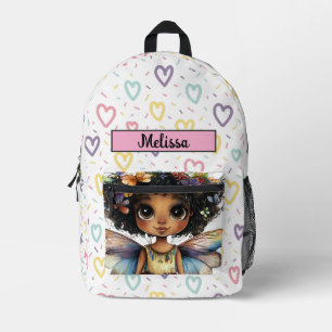 Cute Princess Fairy Black Girl Customizable Name Printed Backpack