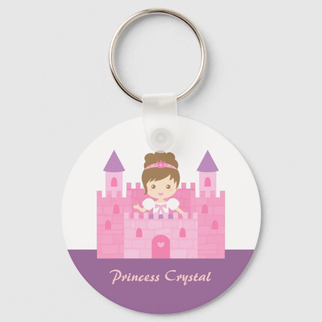 Cute Princess Girl in Pink Castle Fairytale Key Ring (Front)