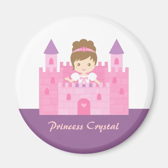 Cute Princess Girl in Pink Castle Fairytale Magnet (Front)