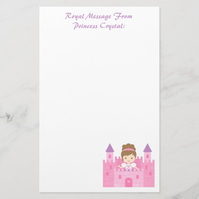 Cute Princess Girl in Pink Castle Stationery (Front)