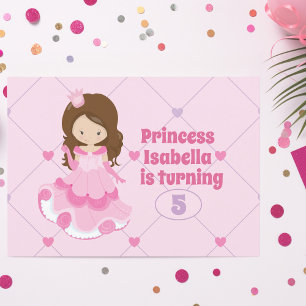 Cute Princess Girl Kids Pink Hearts Birthday Party Invitation
