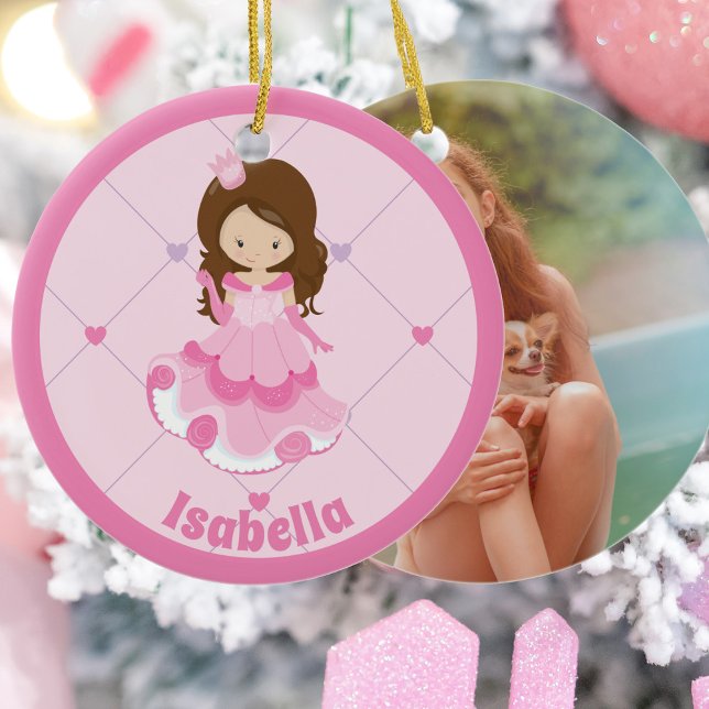 Cute Princess Girl Pink Custom Photo on Back Ceramic Ornament (Creator Uploaded)