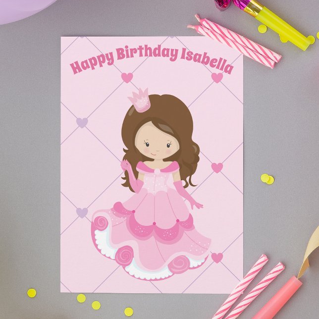 Cute Princess Girl Pink Kids Custom Happy Birthday Card (Creator Uploaded)