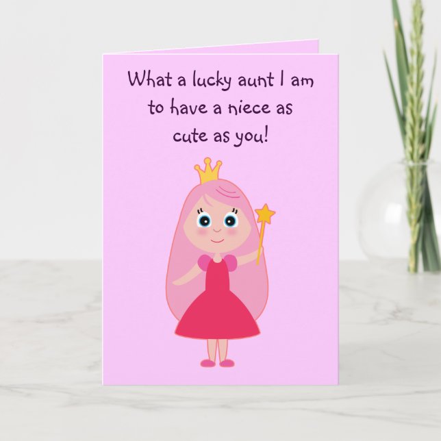 Cute Princess Happy Birthday Aunt to Niece Card (Front)