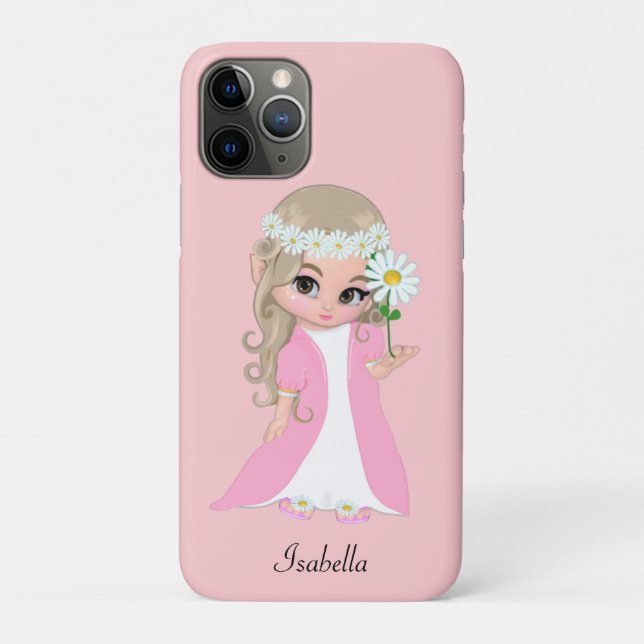 Cute Princess Holding a Flower on Light Pink Case-Mate iPhone Case (Back)