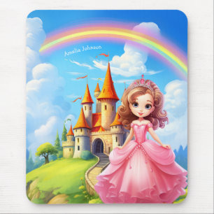Cute Princess in a Fairy Tale Castle Personalised Mouse Pad