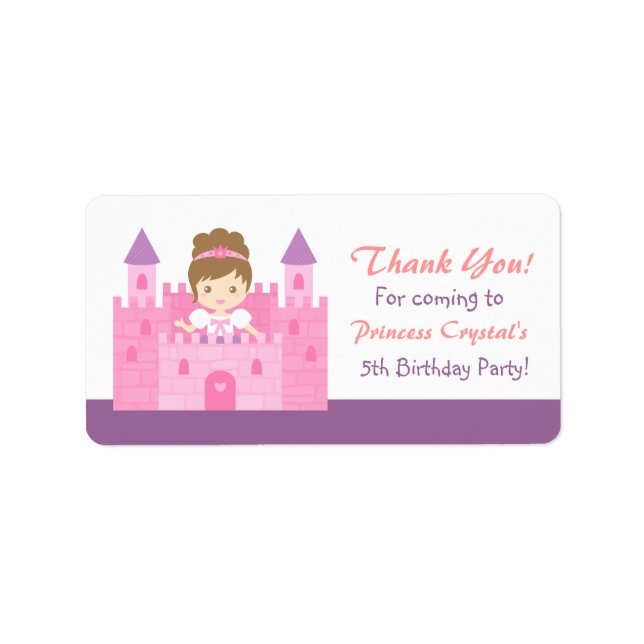 Cute Princess in Castle Girl Birthday Party Label (Front)