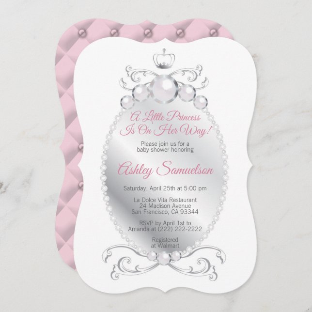 Cute Princess is on Her Way Baby Shower Pink Grey Invitation (Front/Back)