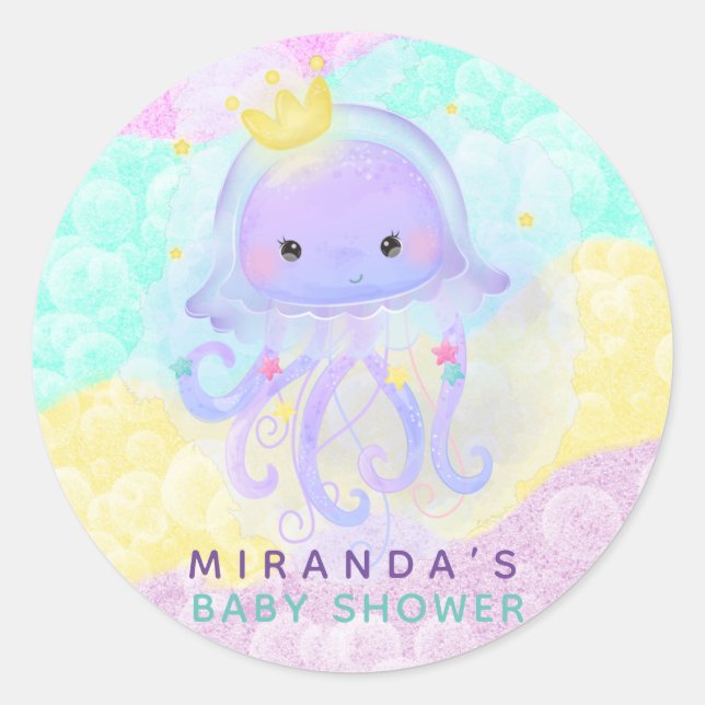 Cute Princess Jellyfish Patel Bubbles Baby Shower  Classic Round Sticker (Front)