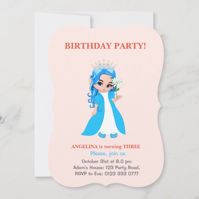 Cute Princess on Light Pink Birthday Invitation (Front)