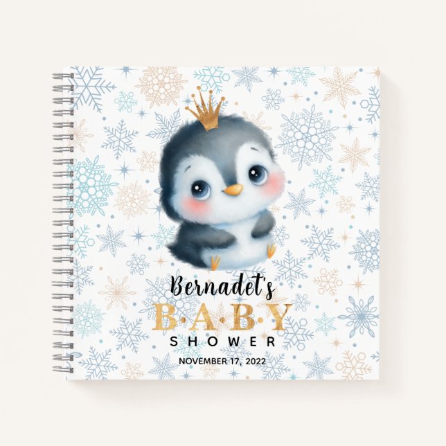 Cute Princess Penguin Baby Shower Guest Book (Front)