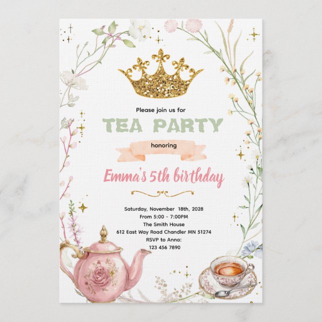 Cute princess tea party invitation (Front)