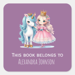 Cute Princess & Unicorn Lavender Kids Labels