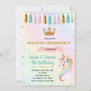 Cute  princess unicorn party invitation