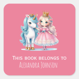 Cute Princess & Unicorn Pink Kids Labels