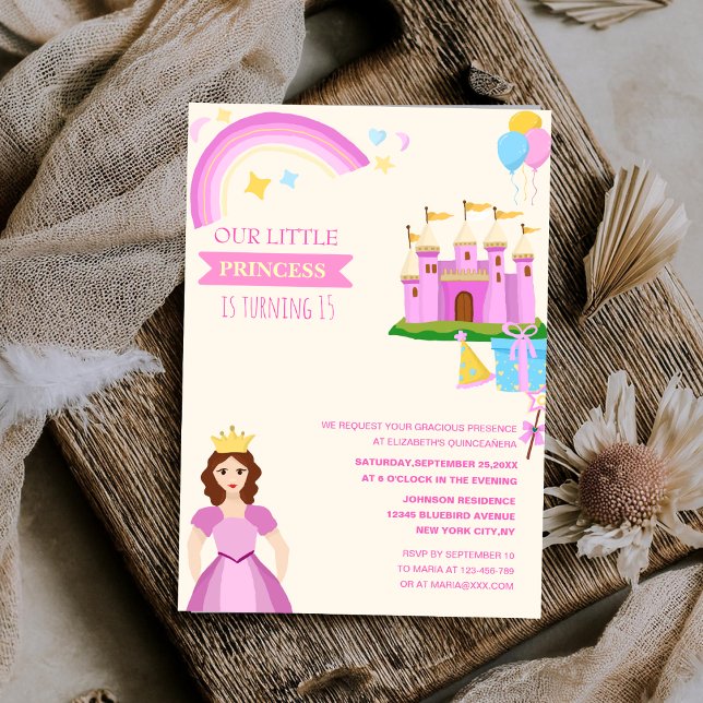 cute princess vibrant colourful unique quinceañera invitation (Creator Uploaded)