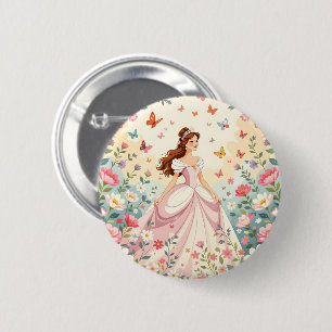 Cute princess with butterflies 6 cm round badge