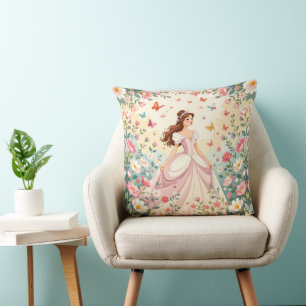 Cute princess with butterflies cushion