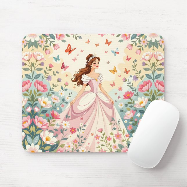 Cute princess with butterflies mouse pad (With Mouse)