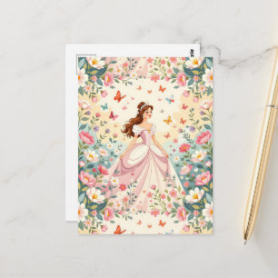 Cute princess with butterflies postcard