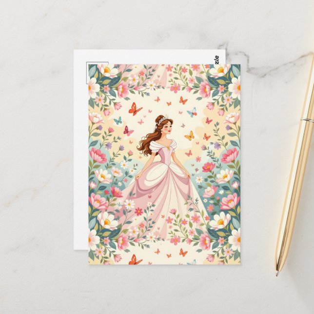 Cute princess with butterflies postcard (Front/Back In Situ)