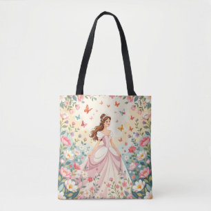 Cute princess with butterflies tote bag