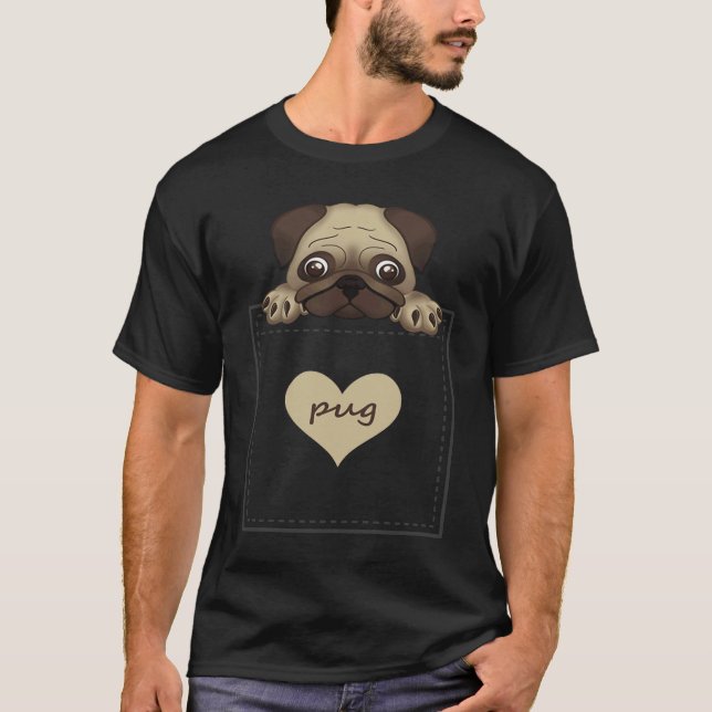 cute printed pug in  pocket men women girls boys T-Shirt (Front)