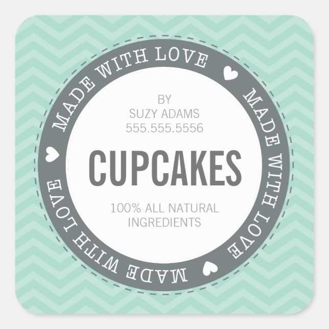 CUTE PRODUCT LABEL made with love chevron mint (Front)