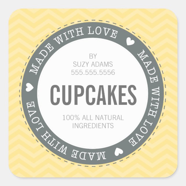 CUTE PRODUCT LABEL made with love chevron yellow (Front)