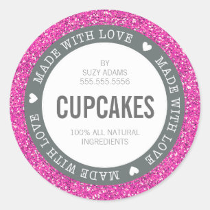 CUTE PRODUCT LABEL made with love glitter pink
