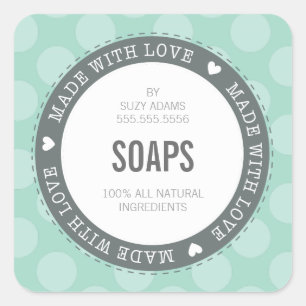 CUTE PRODUCT LABEL made with love polka dot mint