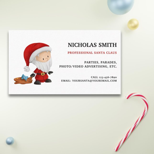 Cute Professional Santa Claus with Toys Christmas Business Card (Creator Uploaded)