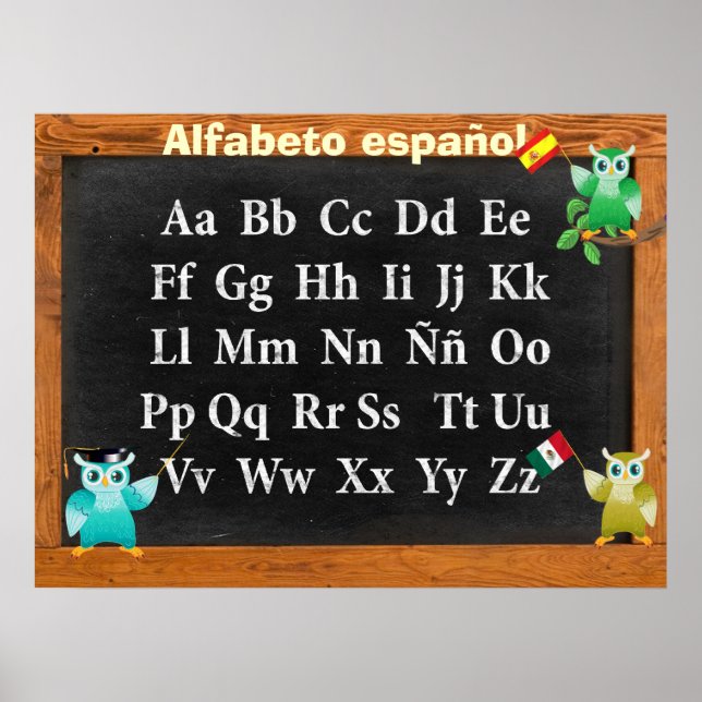 Cute Professor Owl Buho Alfabeto español Poster (Front)