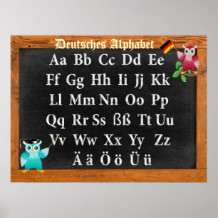 Cute Professor Owl German Deutsches Alphabet Poster