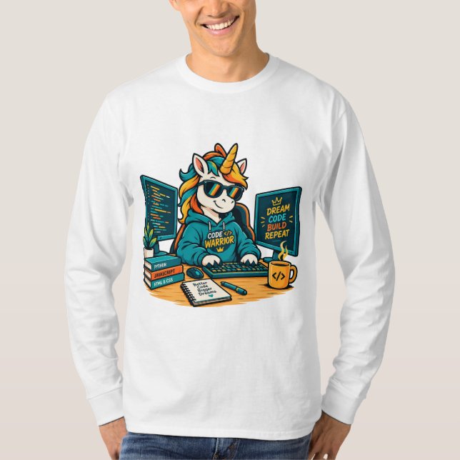 Cute Programmer Unicorn Coding Laptop Sticker T-Shirt (Front)