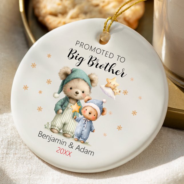 Cute promoted to big brother teddy bears christmas ceramic ornament (Creator Uploaded)