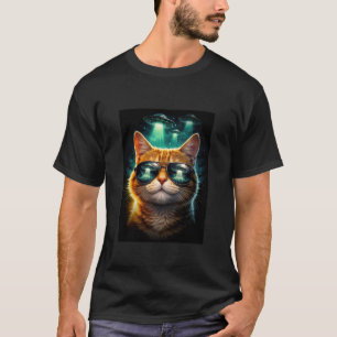 Cute Proud Sunglasses Cat UFO Conspiracy Alien Cra T-Shirt