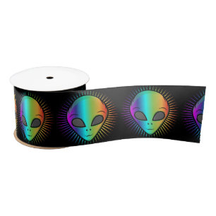 Cute Psychedelic Alien Head Thunder_Cove Satin Ribbon