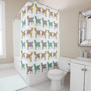 Cute Psychedelic Baby Goats Colourful Animal Art Shower Curtain