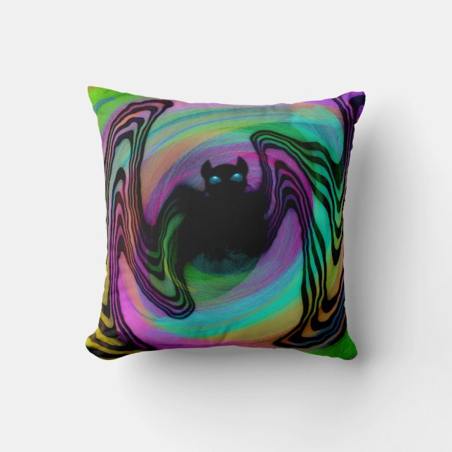 Cute Psychedelic Colorful Bat Throw Pillow  (Front)