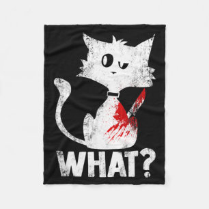 Cute Psycho Murderous Black Cat What With Knife Fleece Blanket