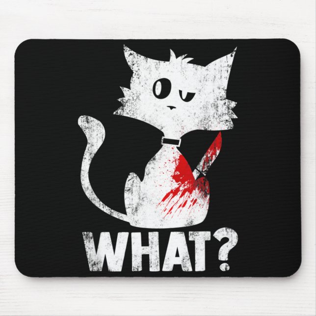 Cute Psycho Murderous Black Cat What With Knife Mouse Pad (Front)