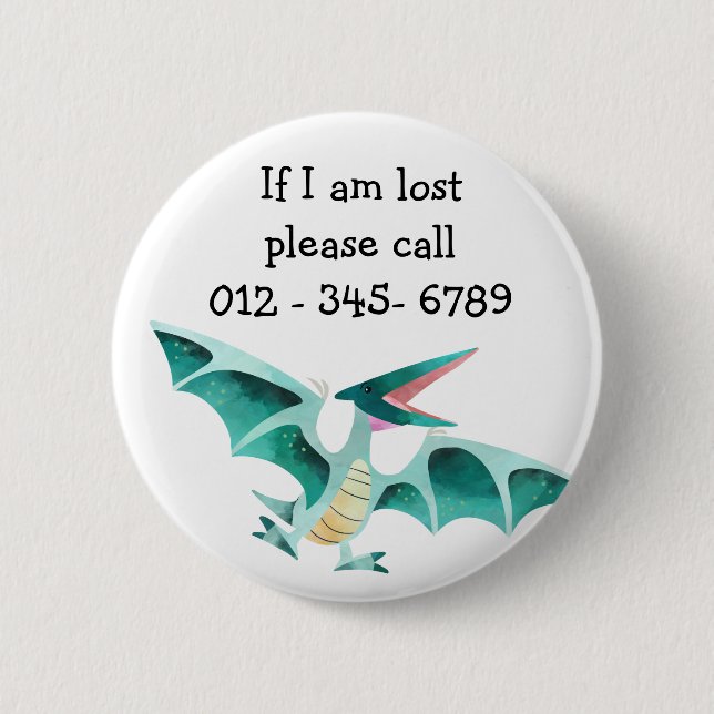 Cute pterodactyl   Child Emergency Contact Button (Front)