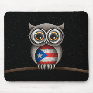 Cute Puerto Rican Flag Owl Wearing Glasses Mouse Pad