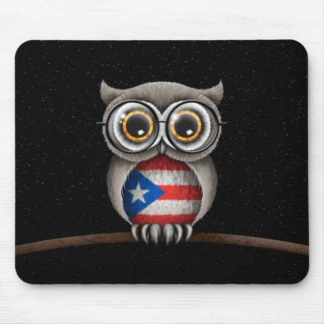 Cute Puerto Rican Flag Owl Wearing Glasses Mouse Pad (Front)