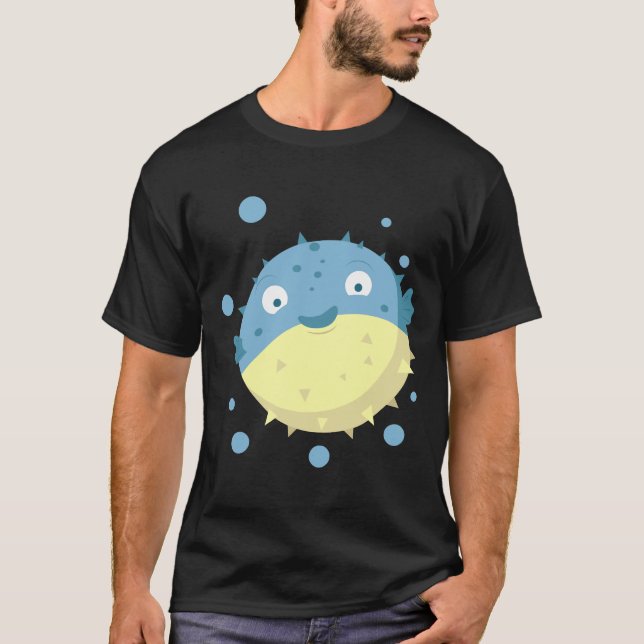 Cute Puffer Fish Blue T-Shirt (Front)
