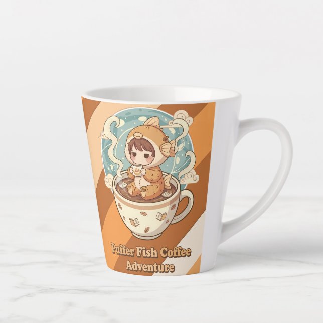 Cute Puffer Fish Coffee & Reading Art Latte Mug (Right)