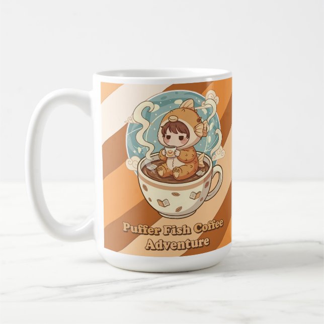 Cute Puffer Fish Coffee & Reading Art Mug (Left)