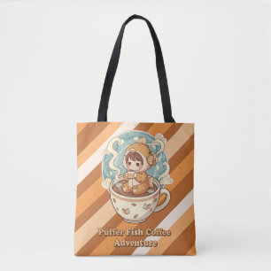Cute Puffer Fish Coffee & Reading Art Tote Bag