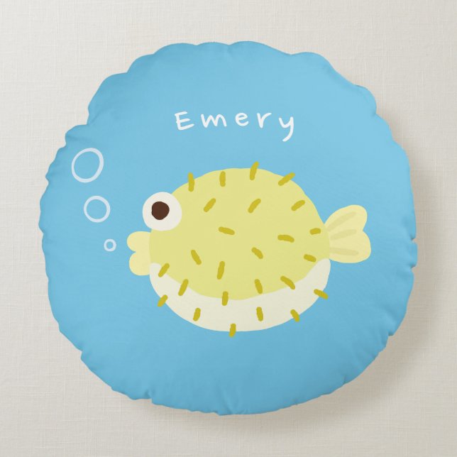 Cute Puffer Fish Personalised Double-Sided Round Cushion (Front)